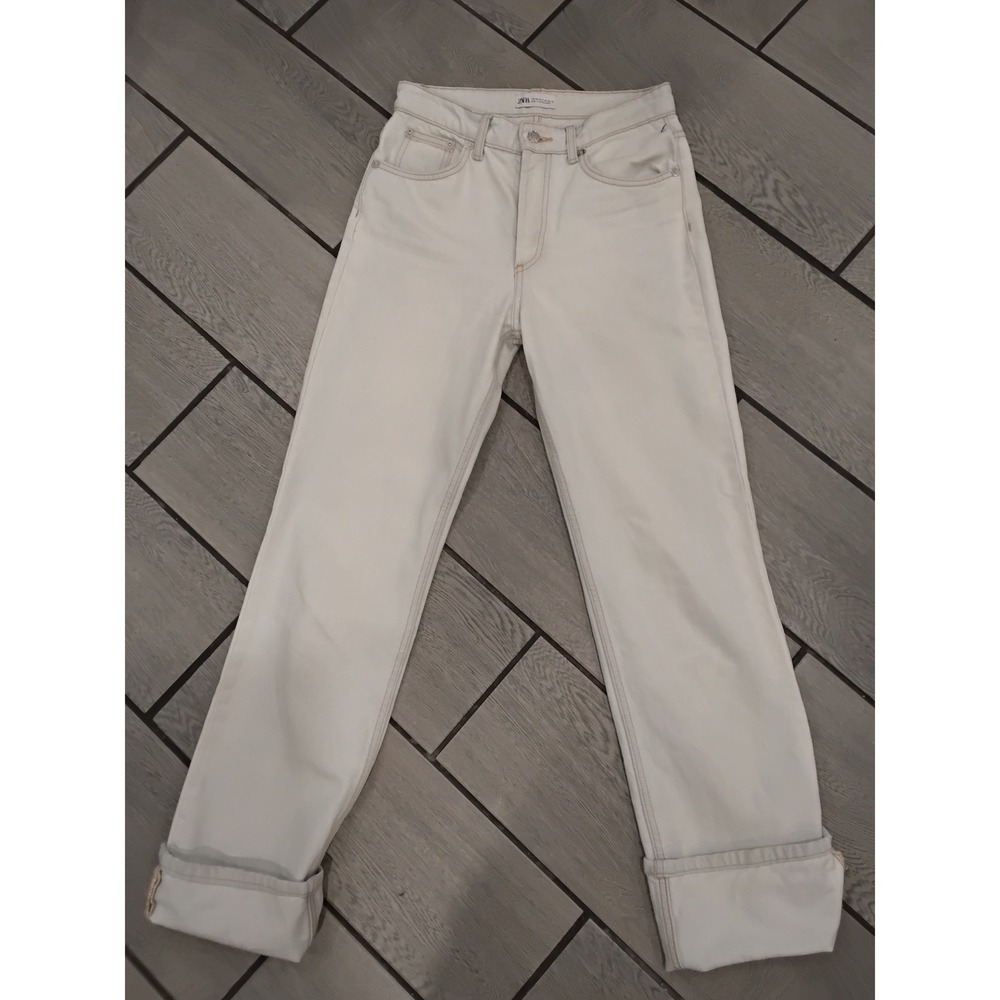 Zara Womens High Waisted Straight Leg Jeans Off White Cream Size 4 26